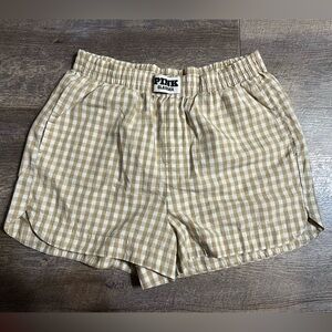 PINK Victoria's Secret Gingham Shorts - Tan and White
